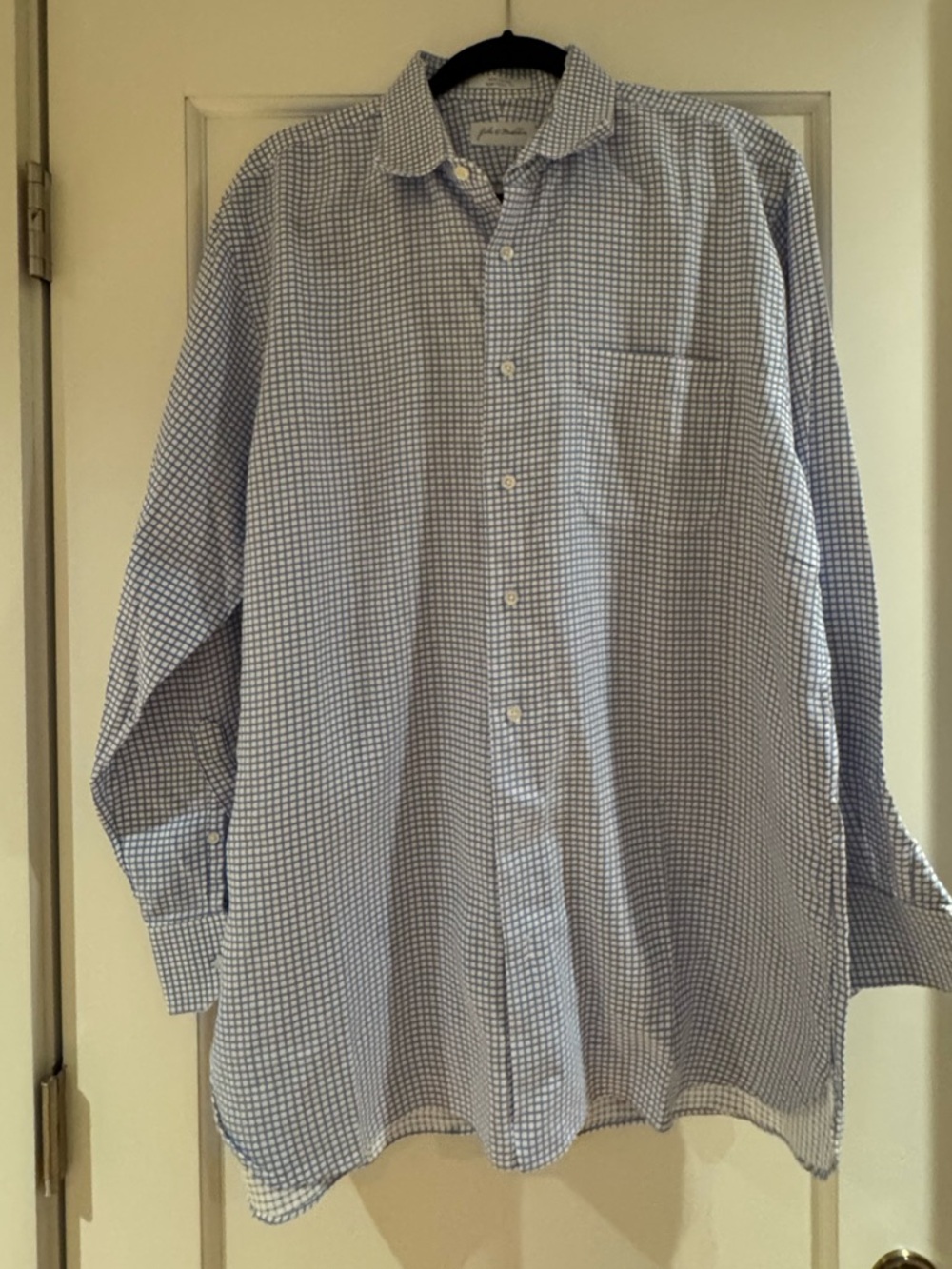 John W. Nordstrom Light Blue Check Dress Shirt 100% cotton